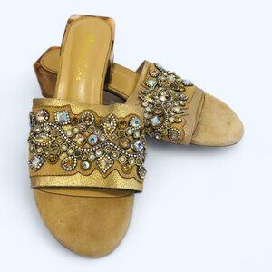 Alma en Pena Slide Sandals Bejeweled Chunky Block Heel Size 39